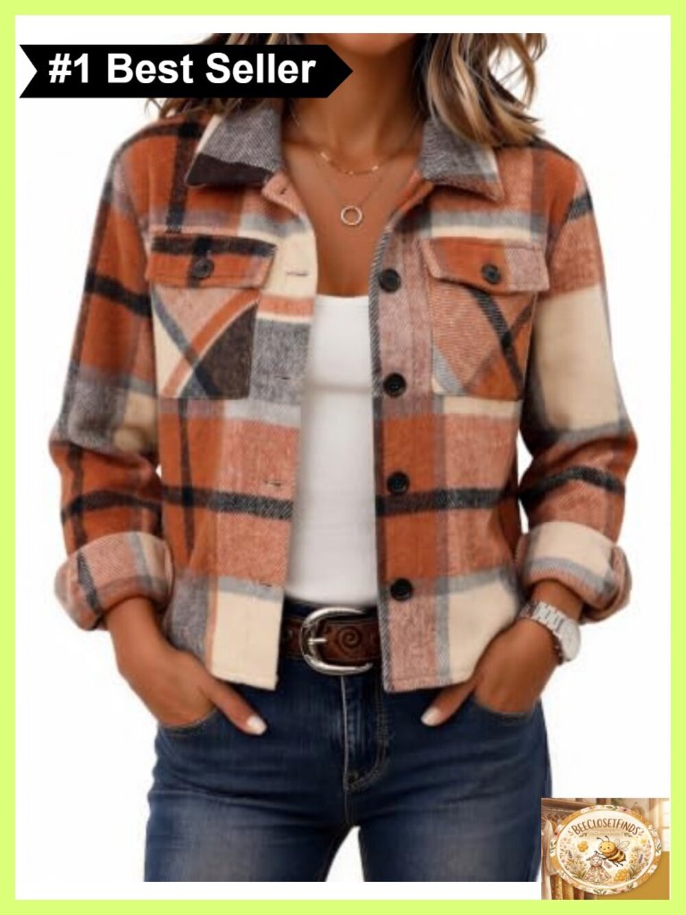 Cropped Plaid Flannel Shacket Button Down Jacket Loose Fit Fall Coat